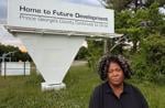 Stacey Hartwell near the data center land