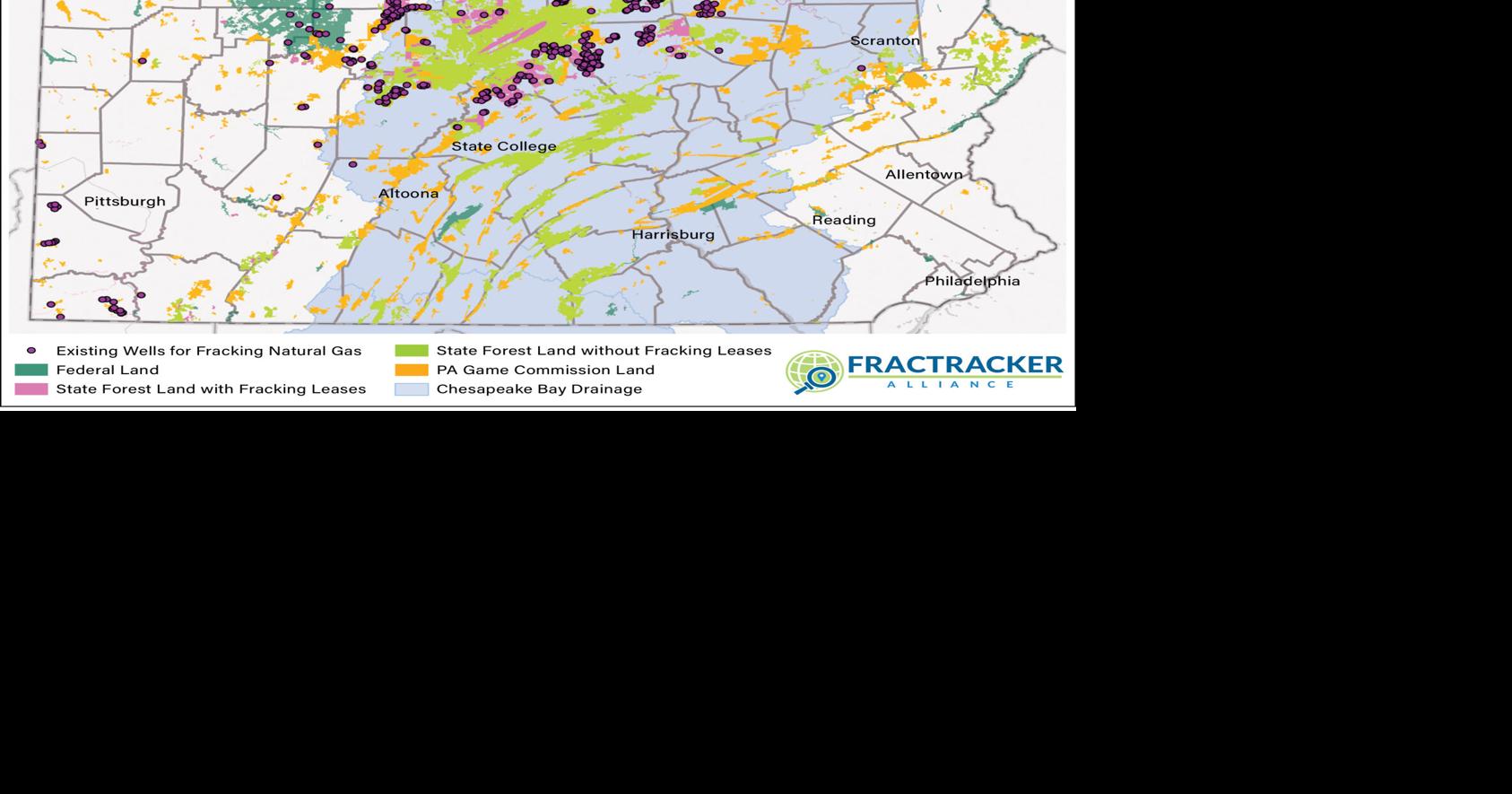Map of fracking leases on Pennsylvania public land