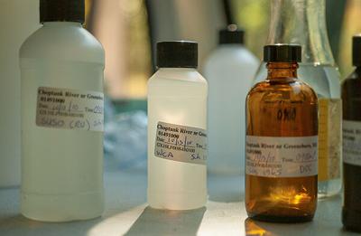 Water samples in bottles