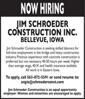 Jim Schroeder Construction: NOW HIRING