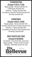 City of Bellevue-Holiday Garbage + Recycling Pick Up Schedule