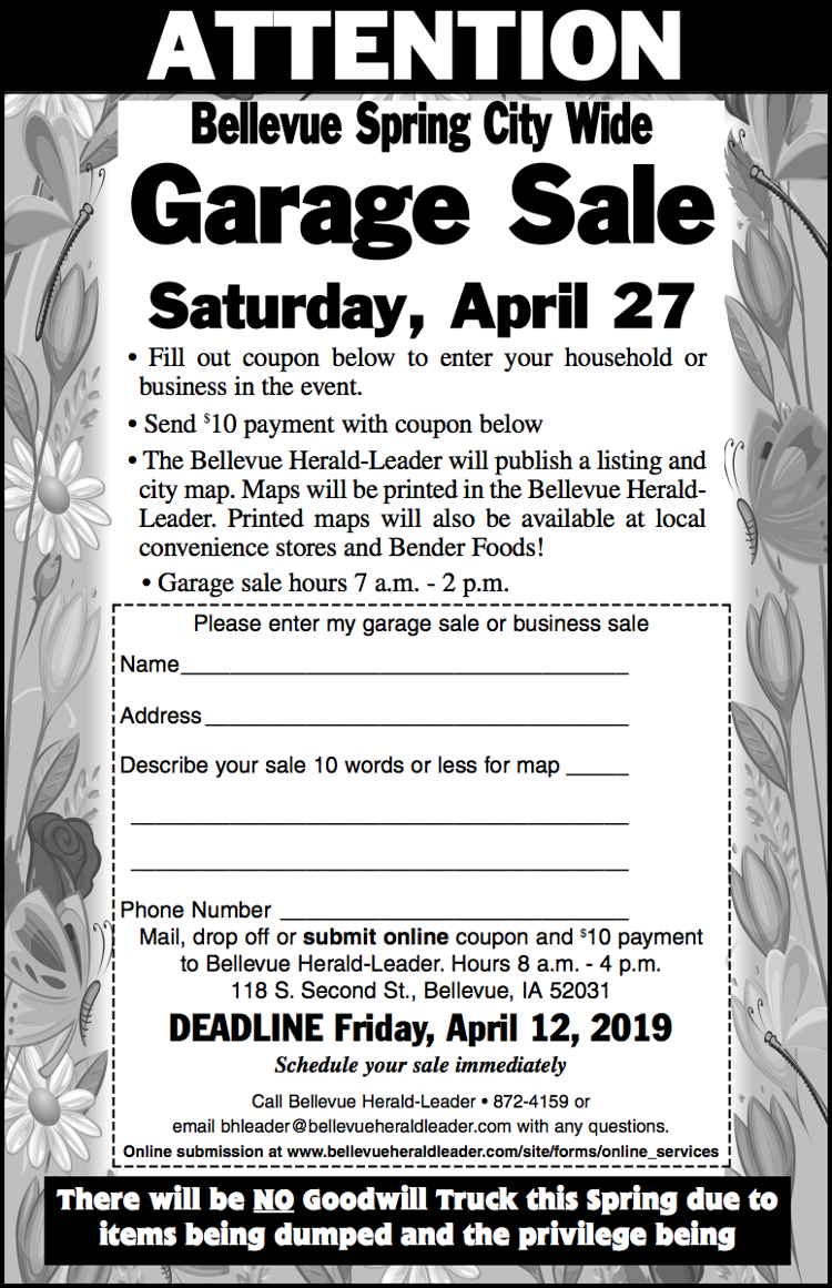 Bellevue Spring City Wide Garage Sale Calendar