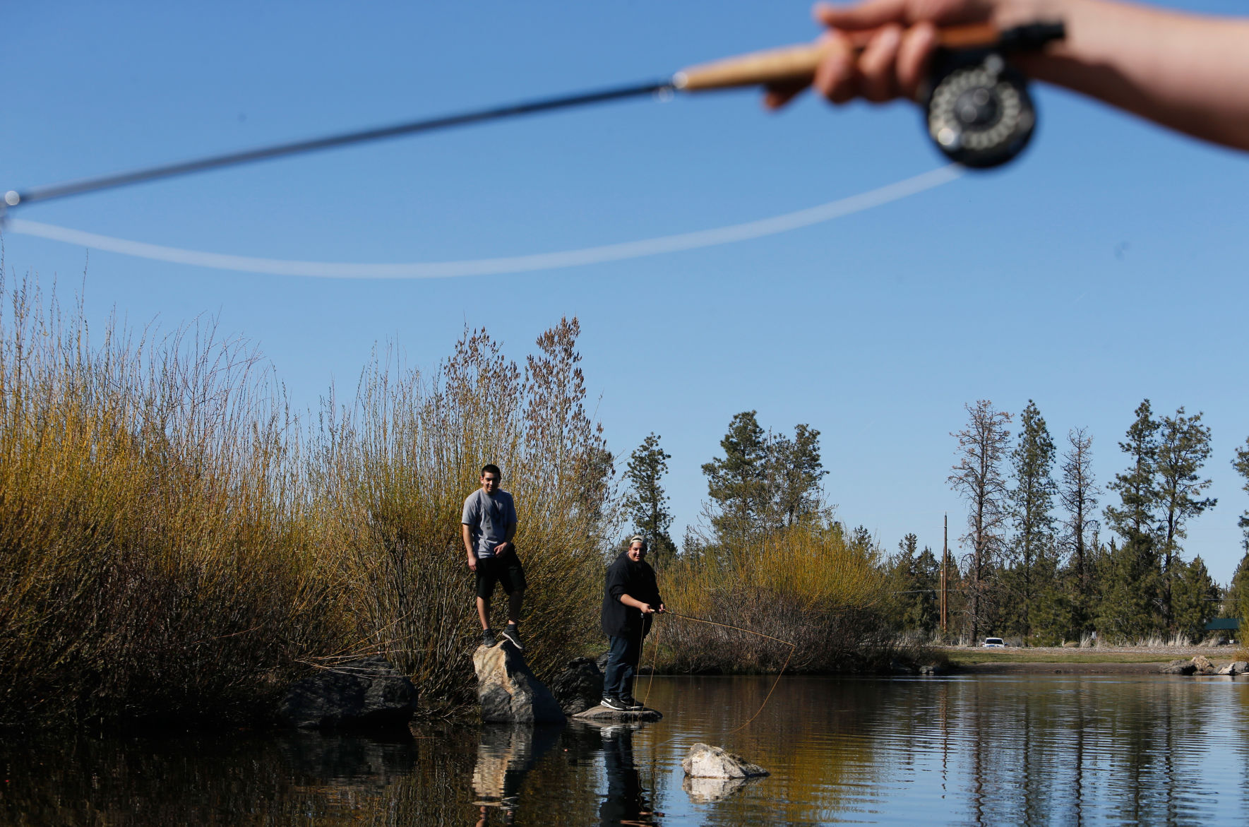 Fish flying ashore Students hone their fly fishing skills