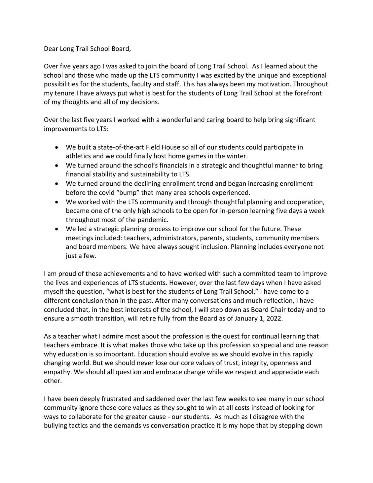 Moser resignation letter | | benningtonbanner.com