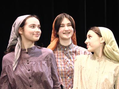 From left, Isabella May as Chava, Lila Armour-Jones as Hodel, Abby Sharff as Tzeitel.JPG