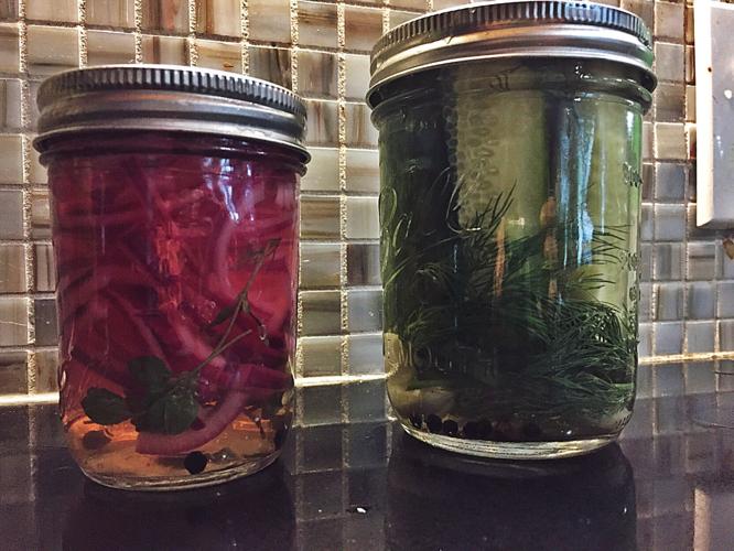 Fresh herbs from the garden shine in refrigerator pickles