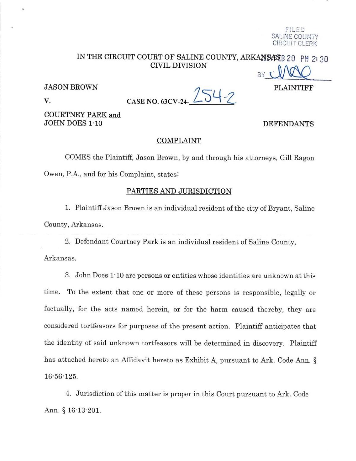 Brown files lawsuit over allegations News bentoncourier com