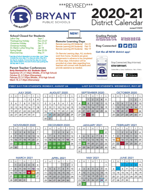 Bryant School District Calendar