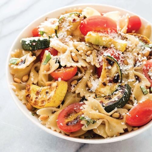 Summer squashes make a colorful pasta dish
