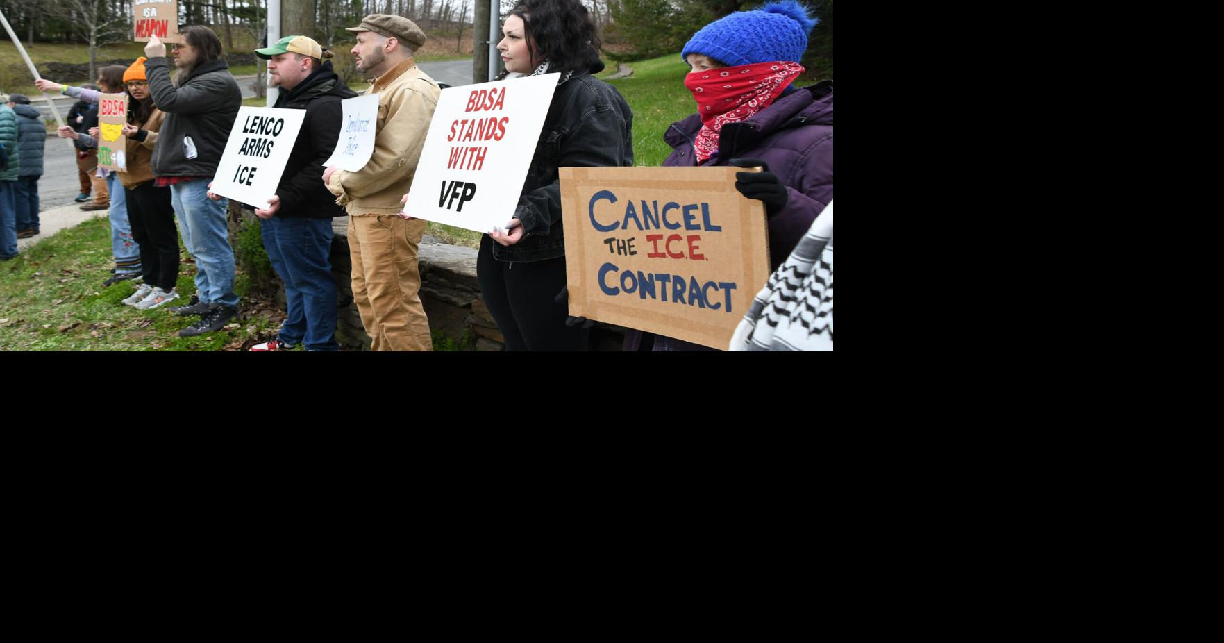 Demonstrators call on Lenco Industries in Pittsfield to decline further ICE contracts