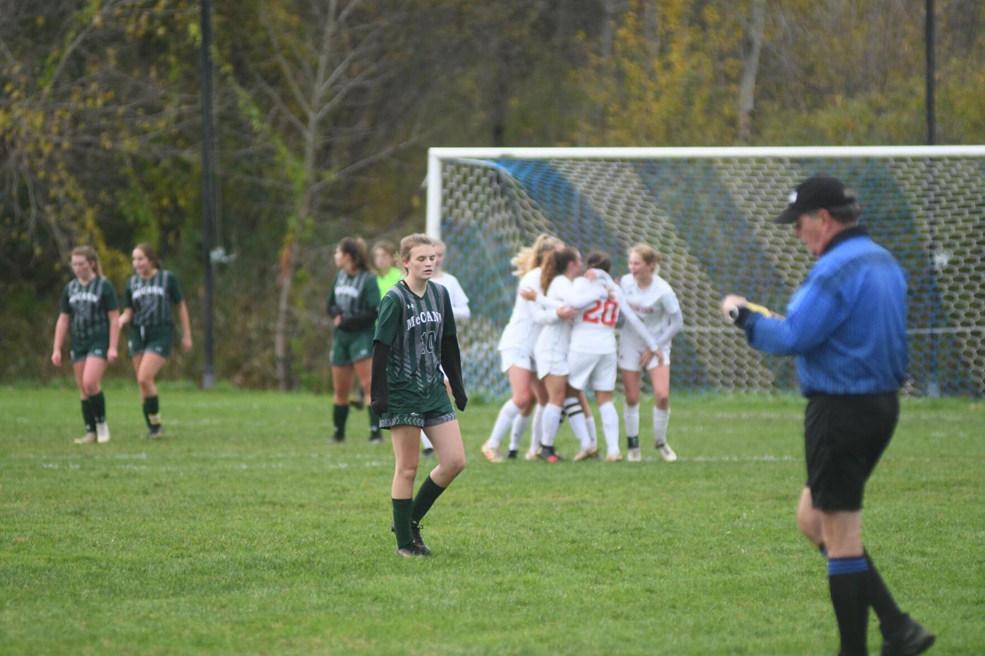 McCann's Addie Hayer reacts to a goal from Frontier