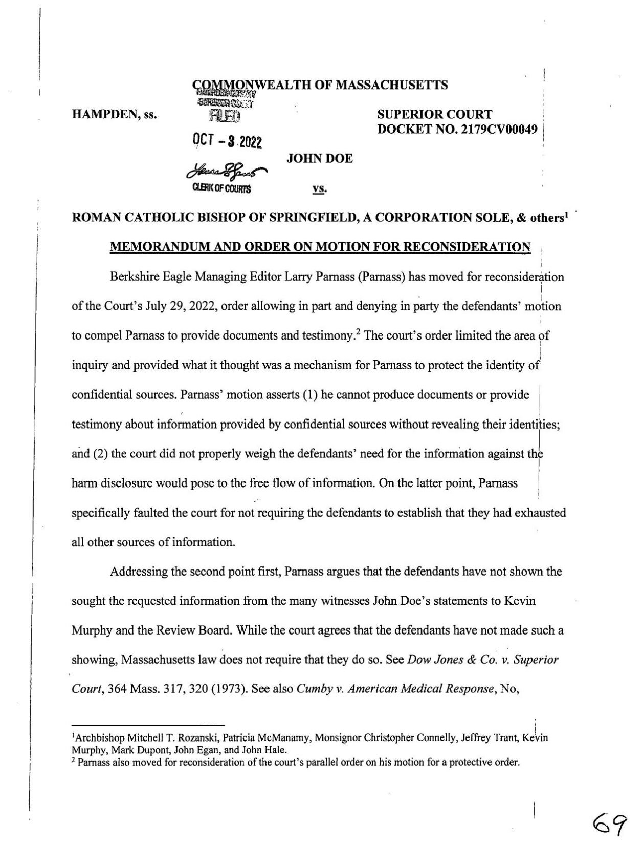 Judge Goodwin's revised order, diocese and Parnass