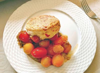Turn a glut of cherry tomatoes into a cobbler