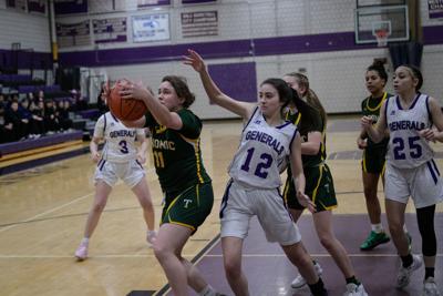 girls play basketball