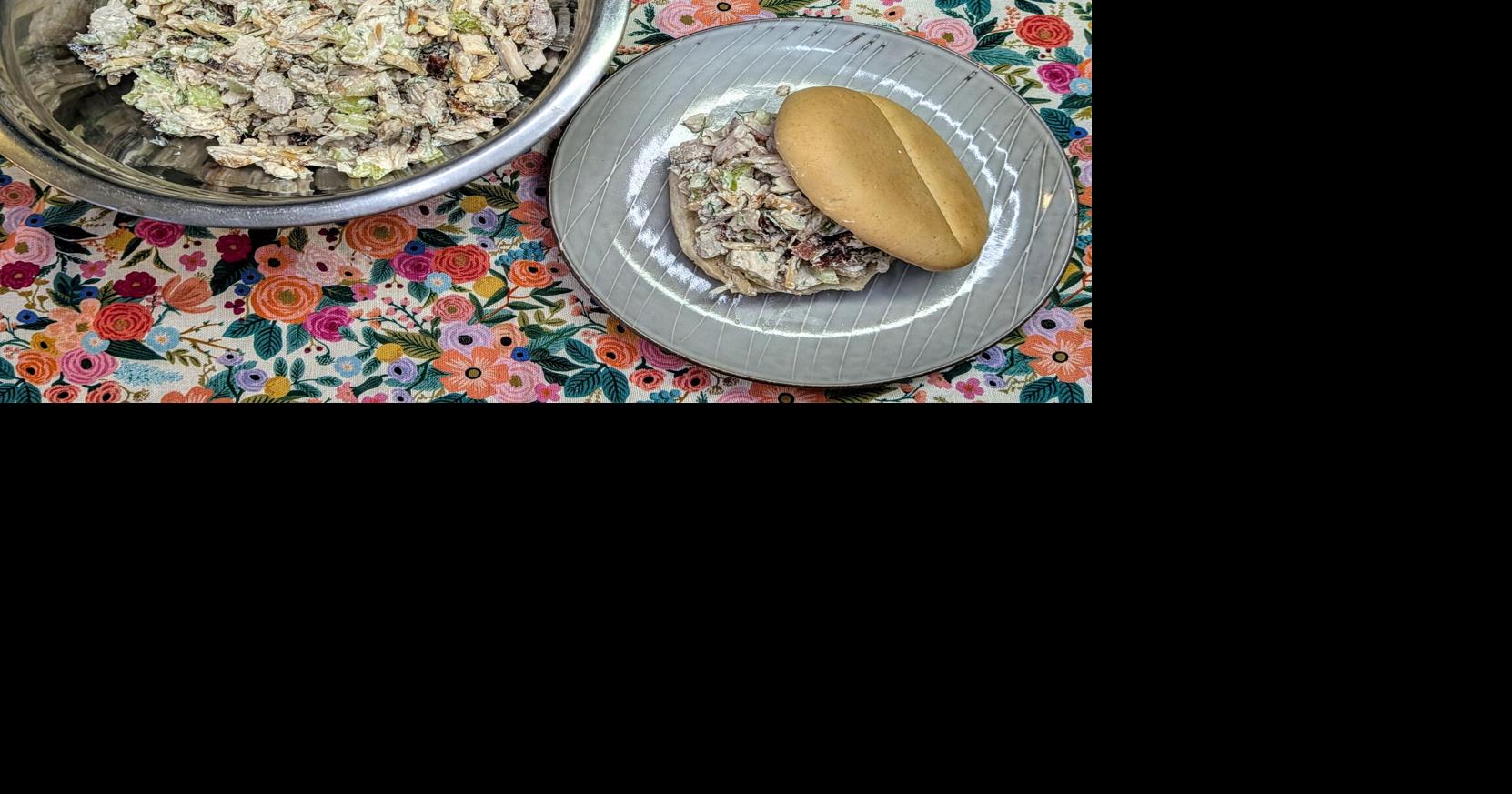 Chicken salad in a bowl and on a bun