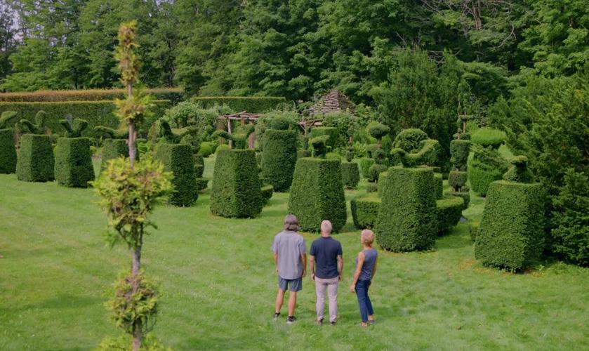 Jeff, Matt and Madeline tour his topiary garden.jpg