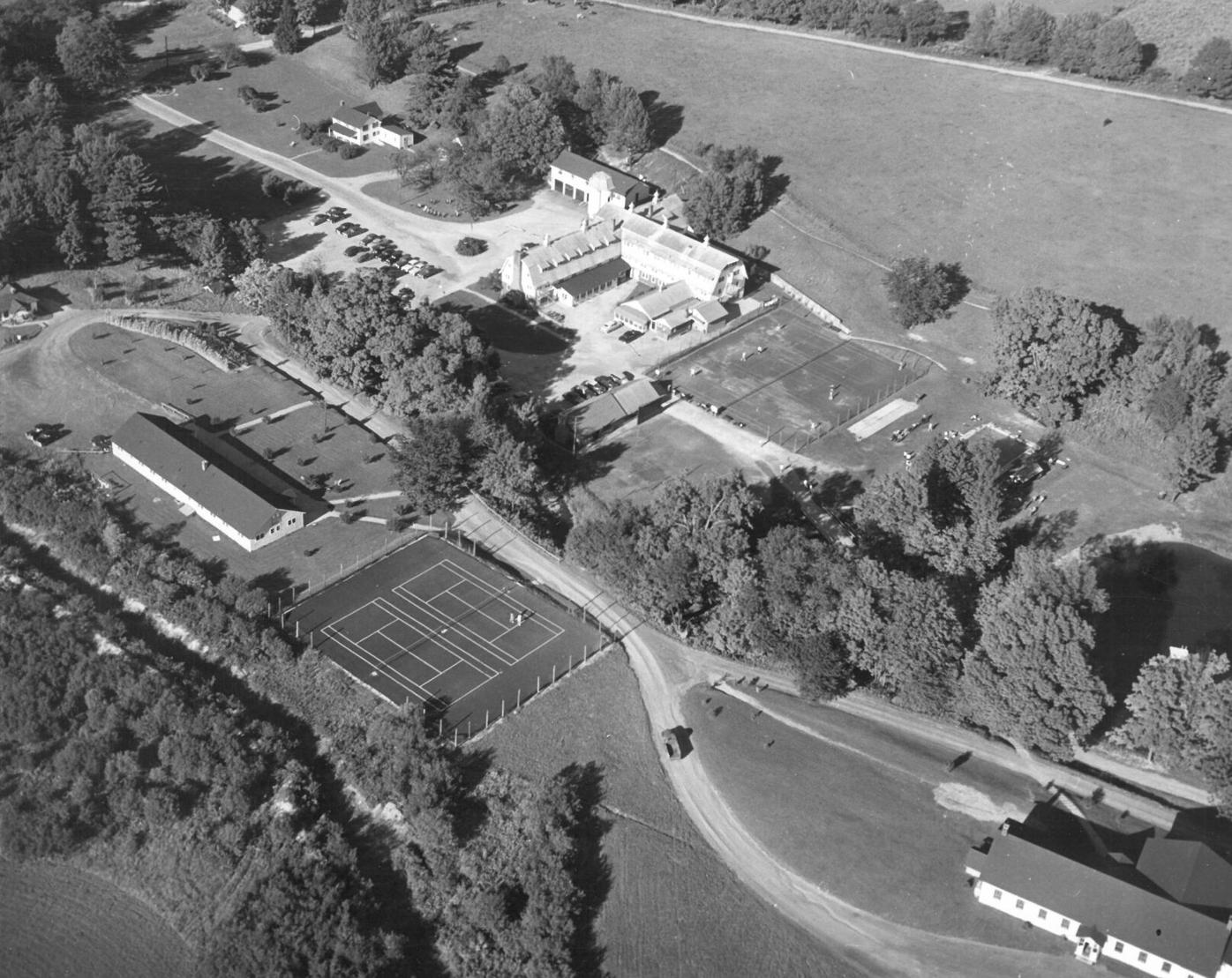 Aerial view of Jug End Barn, famous Berkshire year-round resort in Egremont