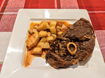 Lamb forequarter chop with potatoes and beans