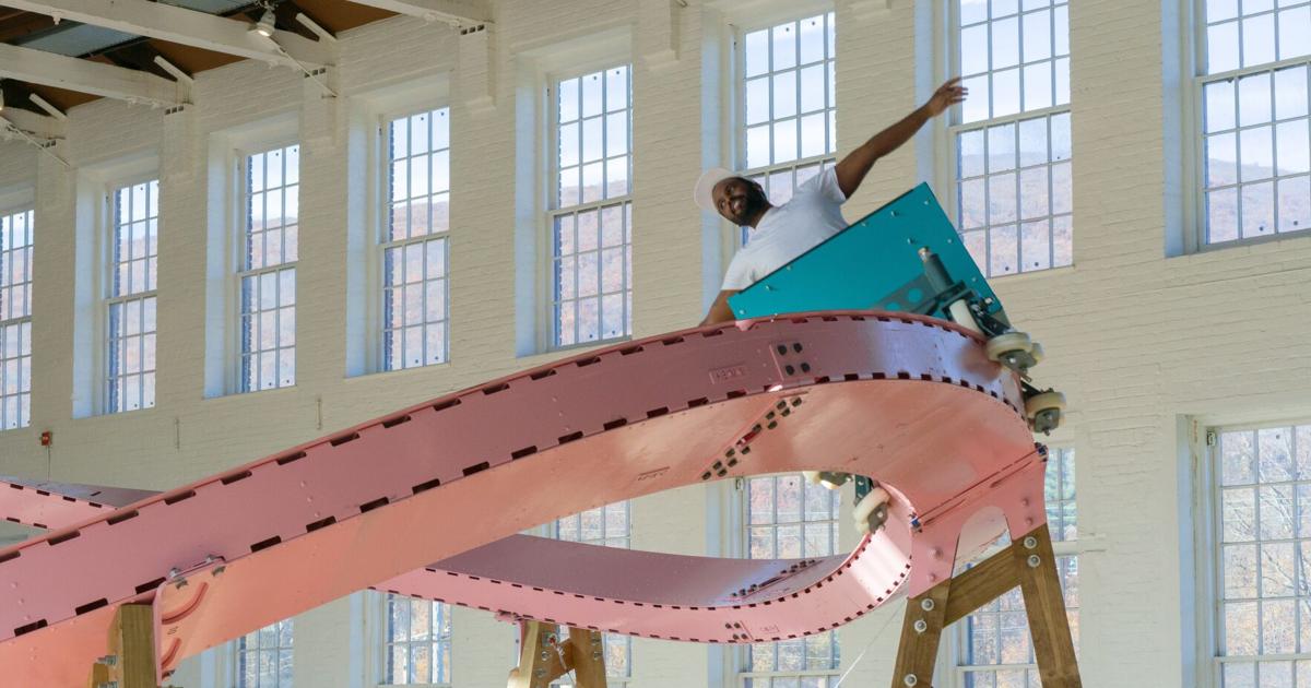 Take a ride on EJ Hill's 260-foot-long pale pink roller coaster at Mass ...
