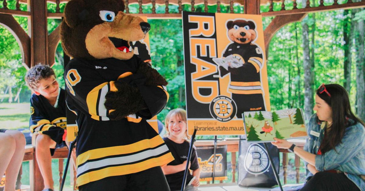 Boston Bruins mascot, Blades, skates into storytime at Sheffield library