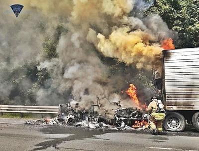 Truck inferno slows westbound traffic on Pike near Blandford
