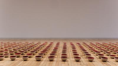 Bowls in row on floor