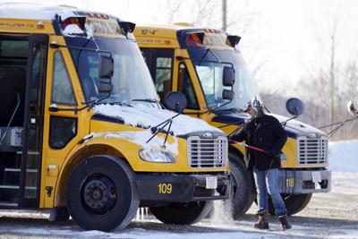 School bus getting cleaned