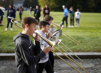 The trombone section of the PHS marching band