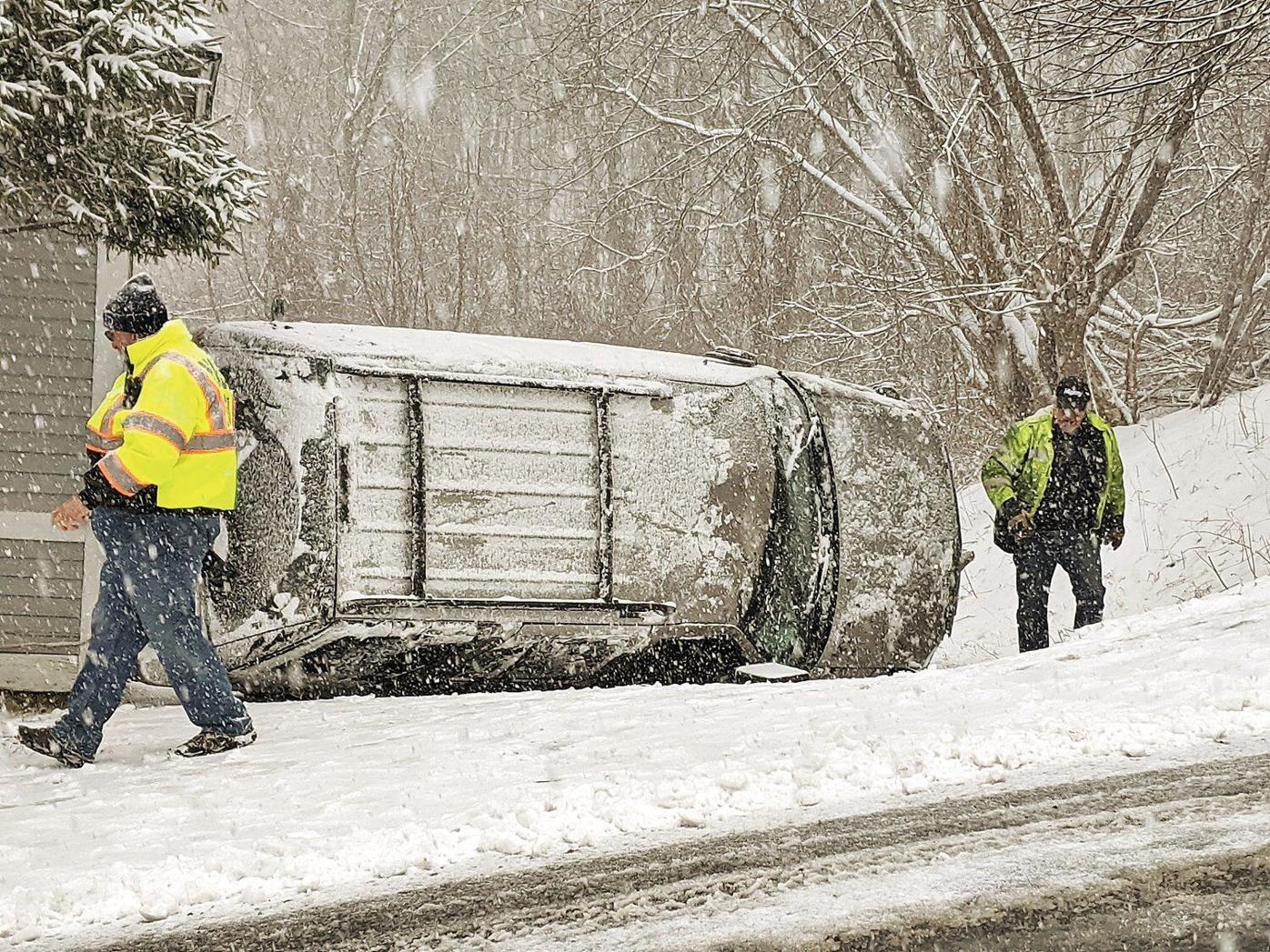 Man walks away from North Adams accident after SUV flips on slick road