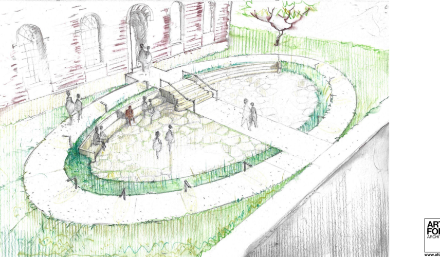 drawing of the plaza for De Bois statue