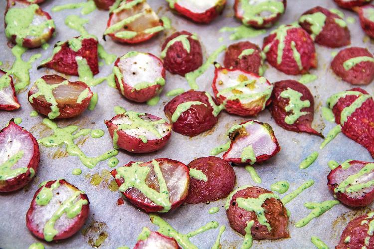 Roasted radishes mellow into the perfect side dish