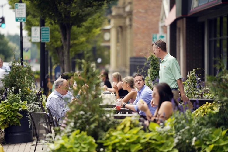 A busy outdoor lunch crowd on North Street