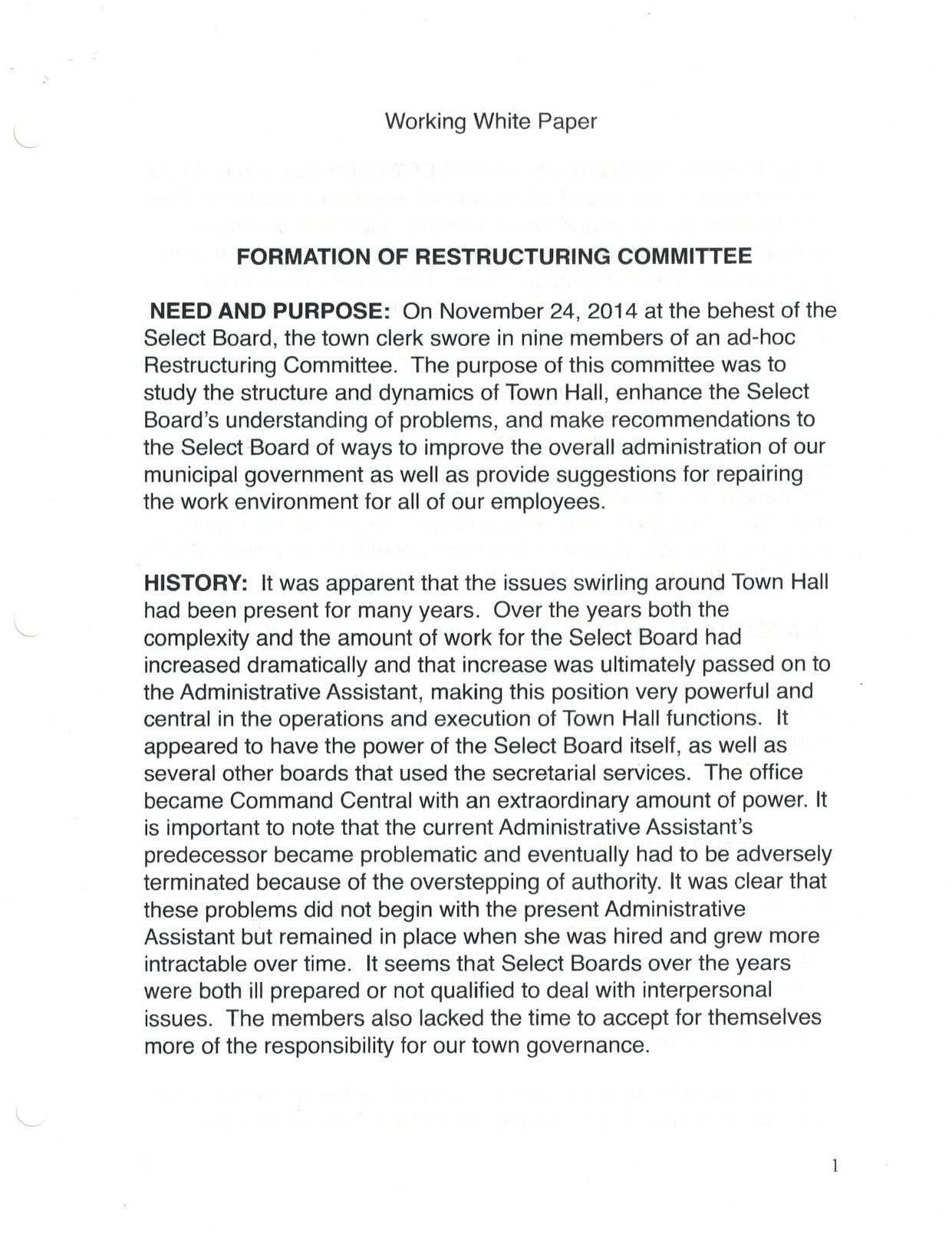 Monterey Restructuring Committee paper