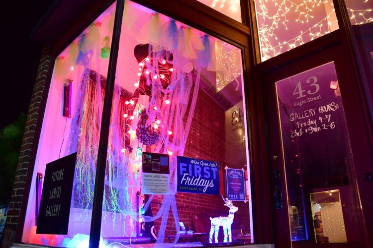 A storefront window display for the holidays