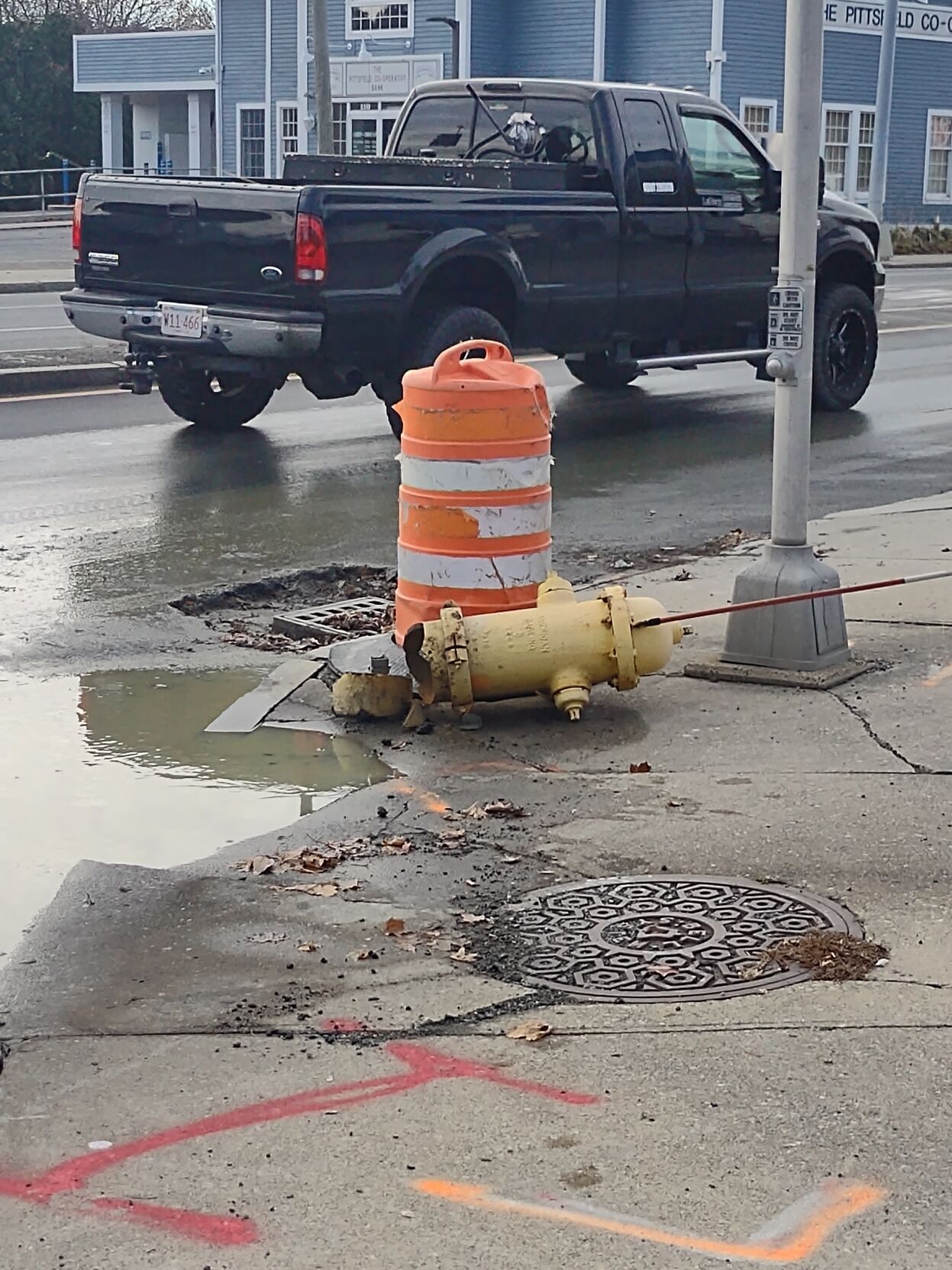 Fire hydrant snapped off water main at the corner of Dalton Avenue and Benedict Road
