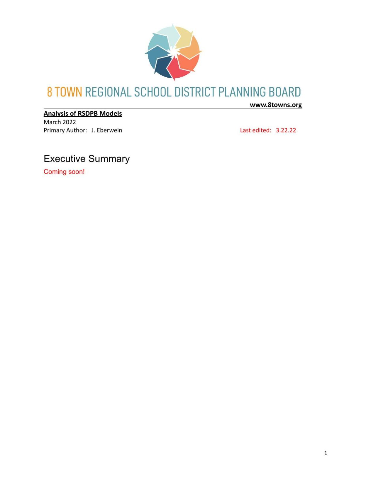 Consultant's report to the 8-Town Regional School District Planning Board
