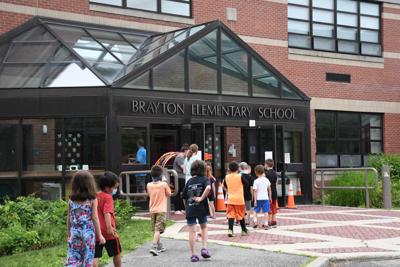 Students in front of Brayton Elementary School
