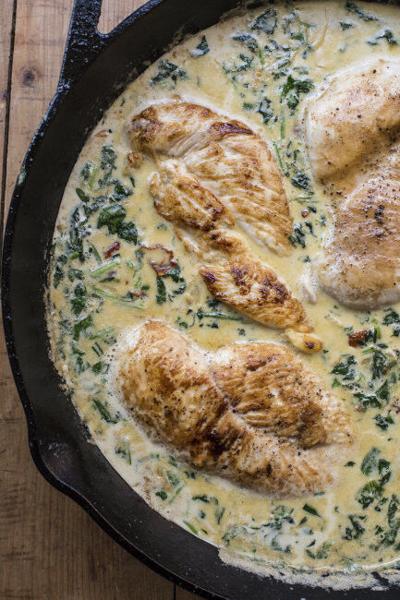 Cooking on deadline: Chicken with spinach in creamy sauce