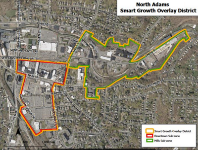 A map of the North Adams 'Smart Growth' overlay district