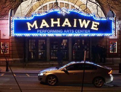 Mahaiwe marquee lit up at night