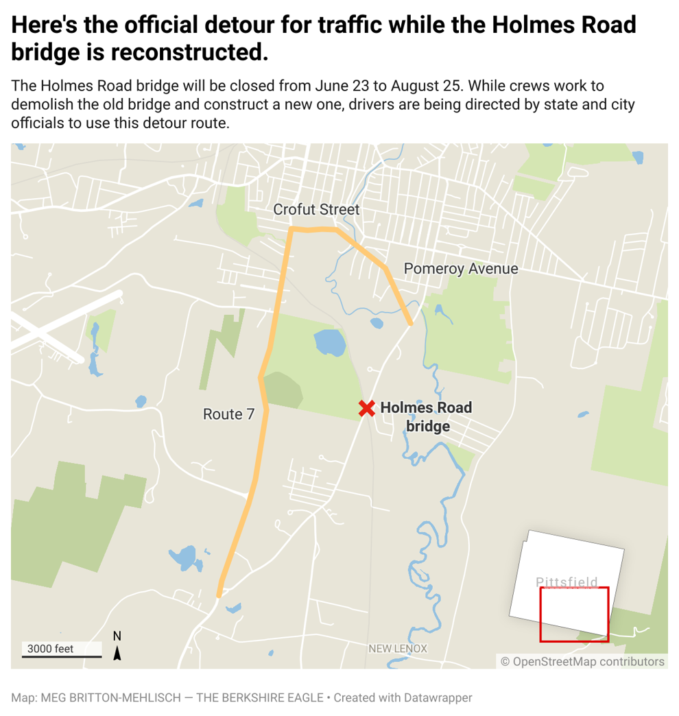 Holmes Road, a major route between Lenox and Pittsfield, is closed for two months for a major