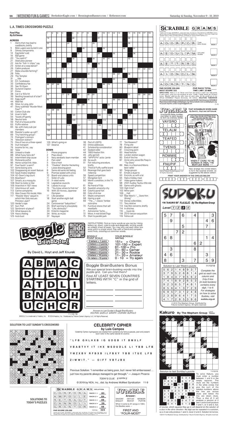 La times deals crossword puzzle