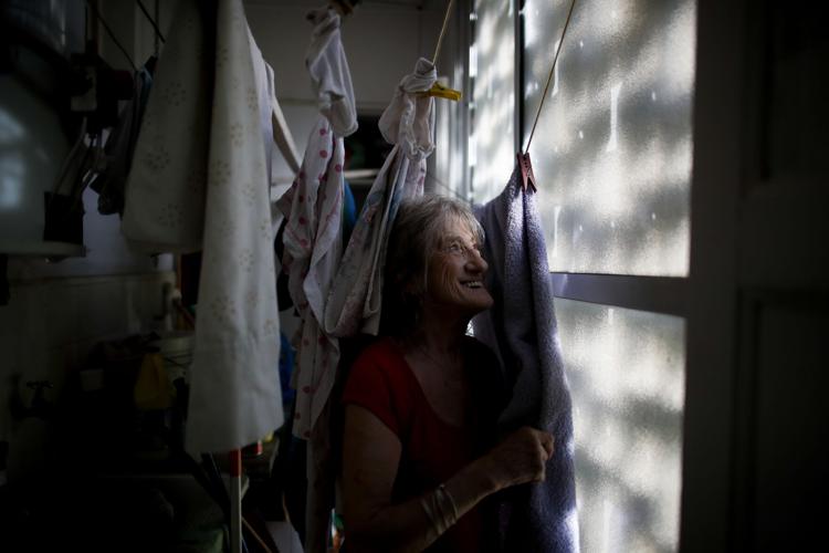 A woman does laundry