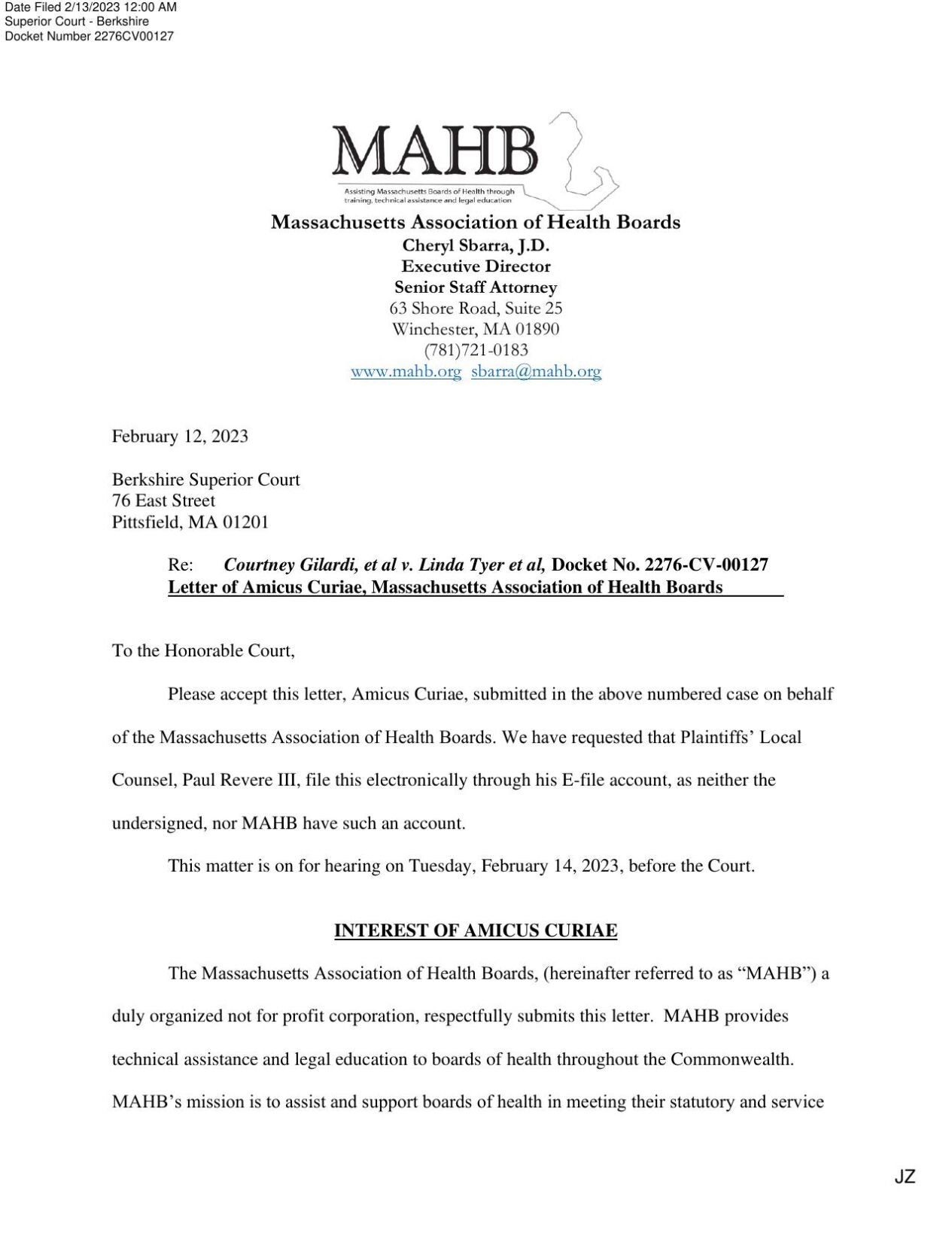 Massachusetts Association of Health Boards amicus brief in cell tower lawsuit