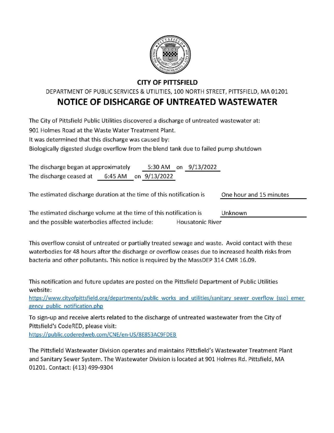 Notice of Discharge of Untreated Wastewater 9:13:22.pdf