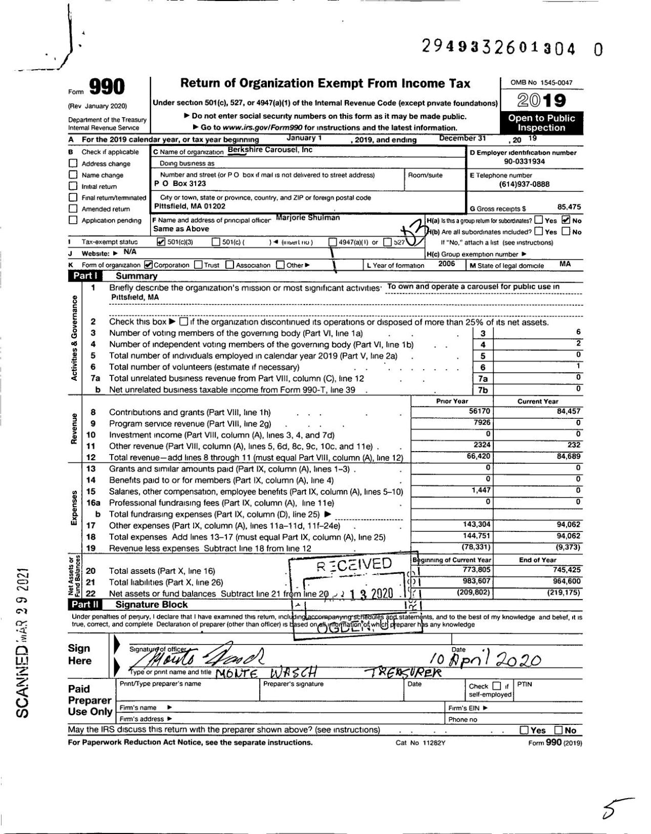 Berkshire Carousel IRS Form 9990 2019