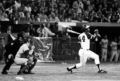 On April 8, 1974, Aaron's fourth-inning home run off the Dodgers' Al D, Baseball