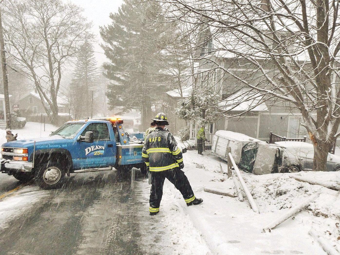 Man walks away from North Adams accident after SUV flips on slick road