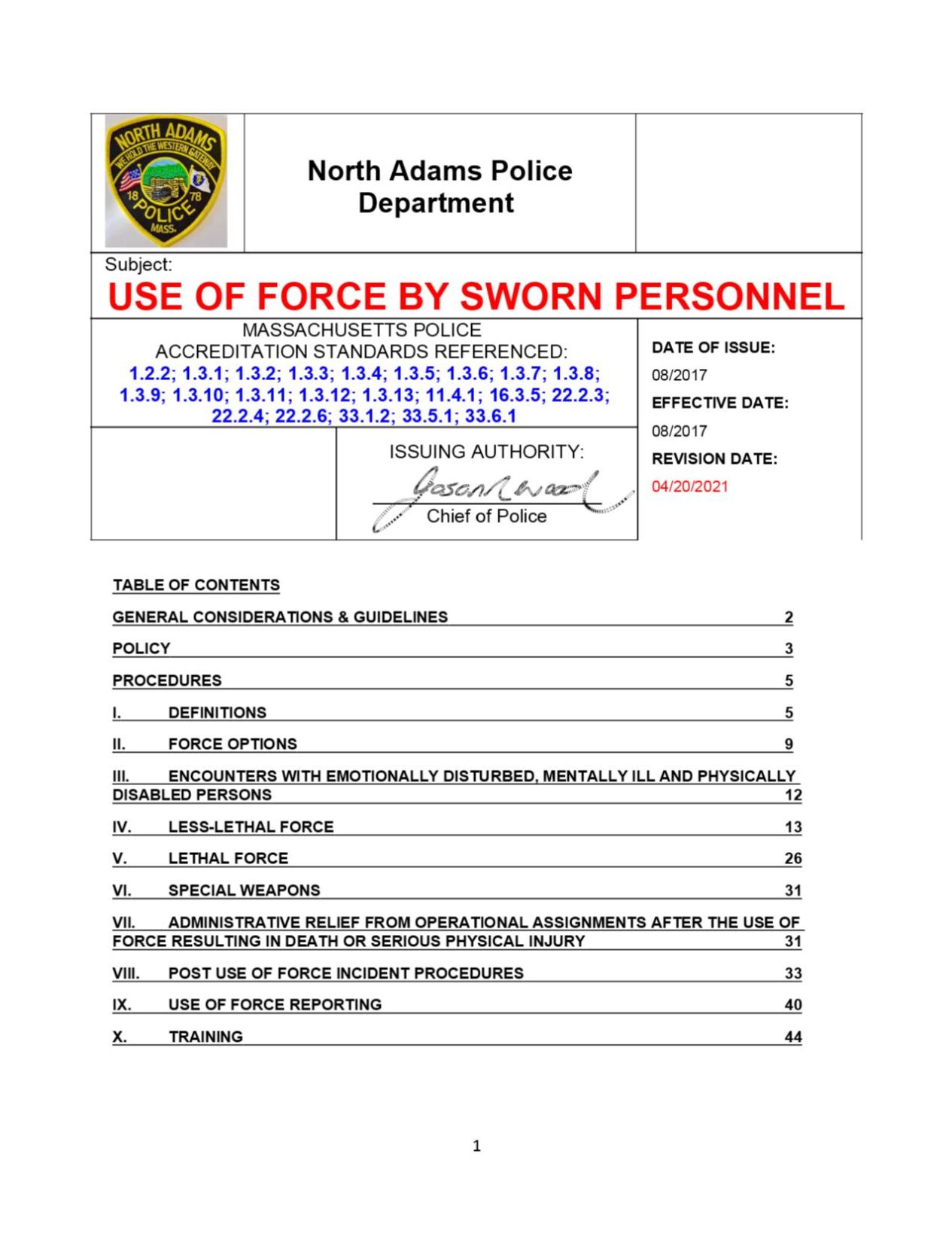 Use of force policy berkshireeagle
