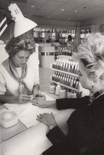 Frances Browne, nail technician, and Jeannie Reilly, hair technician, Sept. 28, 1989